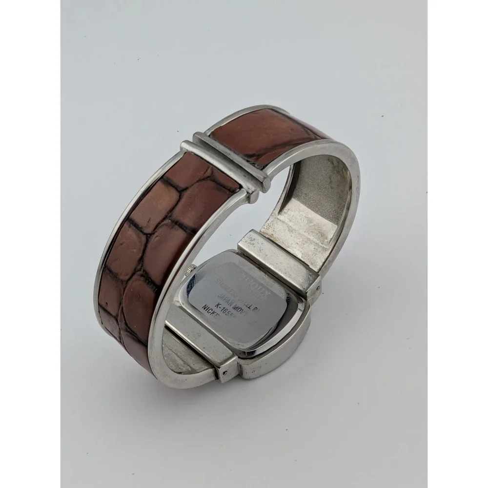 Bijoux Terner Watch Women 30mm Silver Case Brown Leather Bangle Band New Battery